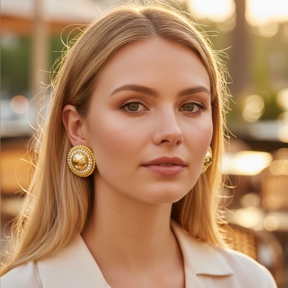 Celine Gold-Tone Crystal Dome Button Earrings